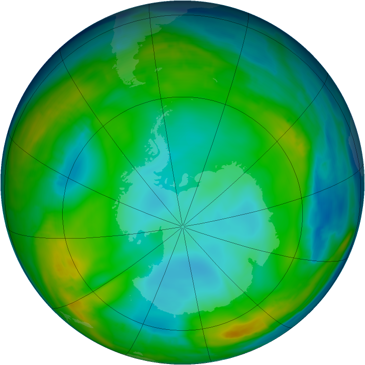 Antarctic ozone map for 07 July 2015